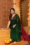 Gaurangi ~ Handloom Cotton Silk Saree with Sleek Golden Border in Exclusive Royal Green Pink - verymuchindian.com