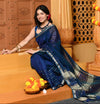 Gaurangi ~ Handloom Cotton Silk with Sleek Designer Border in Peacock Blue - verymuchindian.com