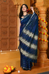 Gaurangi ~ Handloom Cotton Silk with Sleek Designer Border in Peacock Blue - verymuchindian.com