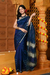 Gaurangi ~ Handloom Cotton Silk with Sleek Designer Border in Peacock Blue - verymuchindian.com