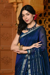 Gaurangi ~ Handloom Cotton Silk with Sleek Designer Border in Peacock Blue - verymuchindian.com