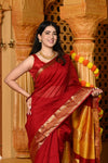 Gaurangi ~ Handloom Cotton Silk with Sleek Designer Border in Red Yellow - verymuchindian.com