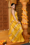Gaurangi ~ Handloom Cotton Silk with Sleek Designer Border in Sunrise Yellow - verymuchindian.com