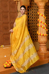 Gaurangi ~ Handloom Cotton Silk with Sleek Designer Border in Sunrise Yellow - verymuchindian.com