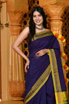 Gaurangi ~ Handloom Pure Cotton Ilkal Saree with Resham Pallu in Marine Blue - verymuchindian.com