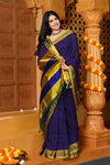 Gaurangi ~ Handloom Pure Cotton Ilkal Saree with Resham Pallu in Marine Blue - verymuchindian.com
