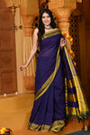 Gaurangi ~ Handloom Pure Cotton Ilkal Saree with Resham Pallu in Marine Blue - verymuchindian.com