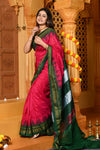 Gaurangi ~ Handloom Pure Cotton Ilkal Saree with Resham Pallu in Reshami Pink Green - verymuchindian.com