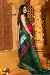 Gaurangi ~ Handloom Pure Cotton Ilkal Saree with Resham Pallu in Reshami Pink Green - verymuchindian.com