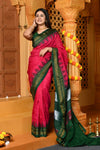 Gaurangi ~ Handloom Pure Cotton Ilkal Saree with Resham Pallu in Reshami Pink Green - verymuchindian.com