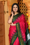 Gaurangi ~ Handloom Pure Cotton Ilkal Saree with Resham Pallu in Reshami Pink Green - verymuchindian.com