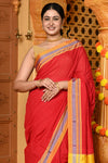 Gaurangi ~ Handloom Pure Cotton Ilkal Saree with Resham Pallu in Reshami Red Yellow - verymuchindian.com