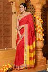 Gaurangi ~ Handloom Pure Cotton Ilkal Saree with Resham Pallu in Reshami Red Yellow - verymuchindian.com