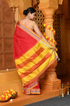 Gaurangi ~ Handloom Pure Cotton Ilkal Saree with Resham Pallu in Reshami Red Yellow - verymuchindian.com