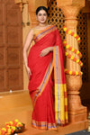 Gaurangi ~ Handloom Pure Cotton Ilkal Saree with Resham Pallu in Reshami Red Yellow - verymuchindian.com