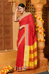 Gaurangi ~ Handloom Pure Cotton Ilkal Saree with Resham Pallu in Reshami Red Yellow - verymuchindian.com