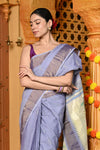 Gaurangi ~ Handloom Pure Cotton Paithani in Lilac with Peacock Pallu - verymuchindian.com