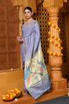 Gaurangi ~ Handloom Pure Cotton Paithani in Lilac with Peacock Pallu - verymuchindian.com