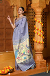 Gaurangi ~ Handloom Pure Cotton Paithani in Lilac with Peacock Pallu - verymuchindian.com