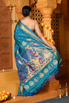 Gaurangi ~ Handloom Pure Silk Maharani Paithani with Majestic Maharani Pallu in Azure Blue - verymuchindian.com