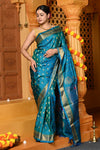 Gaurangi ~ Handloom Pure Silk Maharani Paithani with Majestic Maharani Pallu in Azure Blue - verymuchindian.com