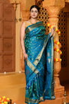 Gaurangi ~ Handloom Pure Silk Maharani Paithani with Majestic Maharani Pallu in Azure Blue - verymuchindian.com