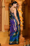 Gaurangi ~ Handloom Pure Silk Maharani Paithani with Majestic Maharani Pallu in Dual Tone Blue Green - verymuchindian.com
