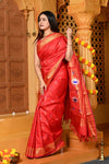 Gaurangi ~ Handloom Pure Silk Paithani Saree with Designer Swan Pallu and Muniya Buttis in Red - verymuchindian.com