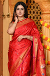 Gaurangi ~ Handloom Pure Silk Paithani Saree with Designer Swan Pallu and Muniya Buttis in Red - verymuchindian.com