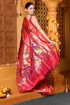 Gaurangi ~ Handloom Pure Silk Paithani Saree with Exclusive Parrot Pallu in Maroon - verymuchindian.com