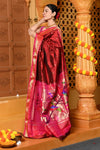 Gaurangi ~ Handloom Pure Silk Paithani Saree with Exclusive Parrot Pallu in Maroon - verymuchindian.com