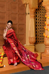 Gaurangi ~ Handloom Pure Silk Paithani Saree with Exclusive Parrot Pallu in Maroon - verymuchindian.com