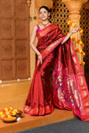 Gaurangi ~ Handloom Pure Silk Paithani Saree with Exclusive Parrot Pallu in Maroon - verymuchindian.com