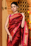 Gaurangi ~ Handloom Pure Silk Paithani Saree with Exclusive Parrot Pallu in Maroon - verymuchindian.com