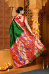 Gaurangi ~ Handloom Pure Silk Paithani Saree with Handcrafted Peacock Zari Border in Royal Green - verymuchindian.com