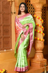 Gaurangi ~ Handloom Pure Silk Paithani Saree with Traditional Double Pallu in Pastel Green - verymuchindian.com
