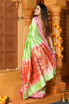 Gaurangi ~ Handloom Pure Silk Paithani Saree with Traditional Double Pallu in Pastel Green - verymuchindian.com