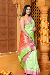 Gaurangi ~ Handloom Pure Silk Paithani Saree with Traditional Double Pallu in Pastel Green - verymuchindian.com