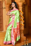 Gaurangi ~ Handloom Pure Silk Paithani Saree with Traditional Double Pallu in Pastel Green - verymuchindian.com
