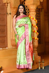 Gaurangi ~ Handloom Pure Silk Paithani Saree with Traditional Double Pallu in Pastel Green - verymuchindian.com