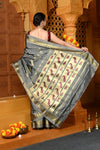 Gaurangi ~ Handloom Pure Silk Paithani Saree with Traditional Peacock Lotus Pallu in Grey - verymuchindian.com