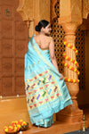 Gaurangi ~ Handloom Pure Silk Paithani Saree with Traditional Peacock Lotus Pallu in Sky Blue - verymuchindian.com