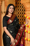 Gaurangi ~ Handloom Pure Silk Paithani Saree with Traditional Peacock Pallu ~ Black - verymuchindian.com
