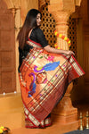 Gaurangi ~ Handloom Pure Silk Paithani Saree with Traditional Peacock Pallu ~ Black - verymuchindian.com
