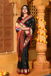 Gaurangi ~ Handloom Pure Silk Paithani Saree with Traditional Peacock Pallu ~ Black - verymuchindian.com