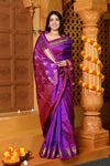 Gaurangi ~ Limited Edition Pure Silk Paithani with Asawali Pallu & Asawali Buttis in Exquisite Dual Tone Pink Purple - verymuchindian.com