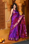 Gaurangi ~ Limited Edition Pure Silk Paithani with Asawali Pallu & Asawali Buttis in Exquisite Dual Tone Pink Purple - verymuchindian.com