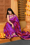 Gaurangi ~ Limited Edition Pure Silk Paithani with Asawali Pallu & Asawali Buttis in Exquisite Dual Tone Pink Purple - verymuchindian.com