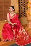 Gaurangi Premium ~ Handloom Pure Silk Paithani Saree with Exclusive Embroidered Border & Handcrafted Double Pallu in Pink - verymuchindian.com