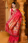 Gaurangi Premium ~ Handloom Pure Silk Paithani Saree with Exclusive Embroidered Border & Handcrafted Double Pallu in Pink - verymuchindian.com